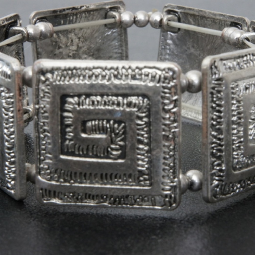Square Tile Etched Stretch Bracelet